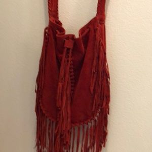 Raj red suede messenger bag